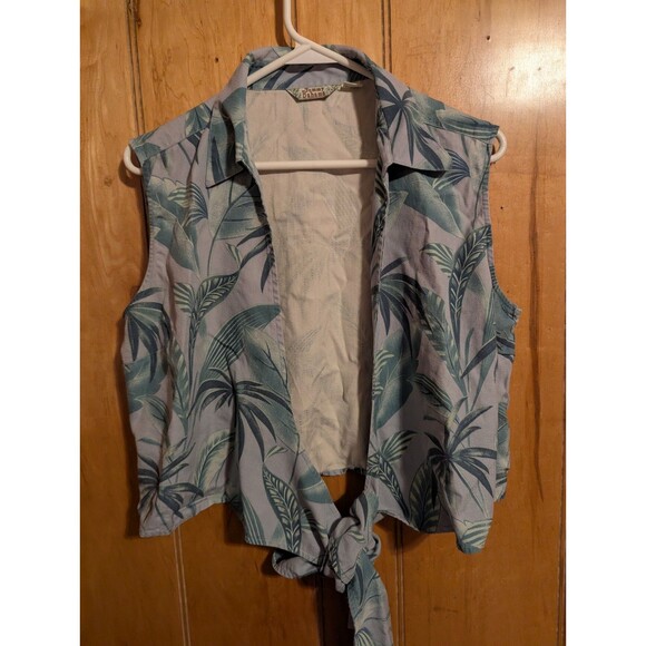 Tommy Bahama Y2K Women's 100% Silk Sleeveless Crop Tie-Front Tropical Top Sz L - Picture 6 of 10